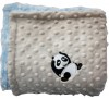 Mocha Minky Dot/Baby Blue Swirl Blanket with PANDA 